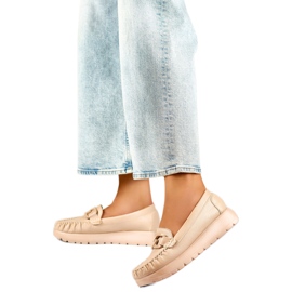 Mocassins femininos com decoração 24-21339BE bege