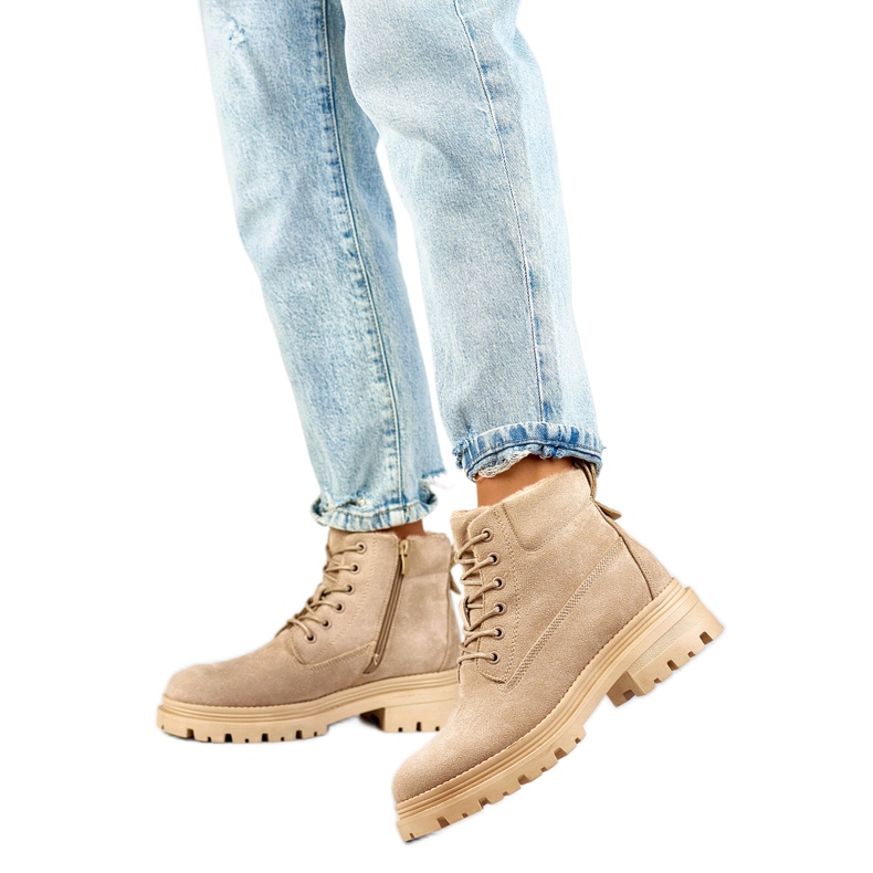 Caçadores femininos forrados de pele A5201-39BE, bege