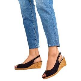 Sandálias femininas de cunha GD-FL653B, pretas preto