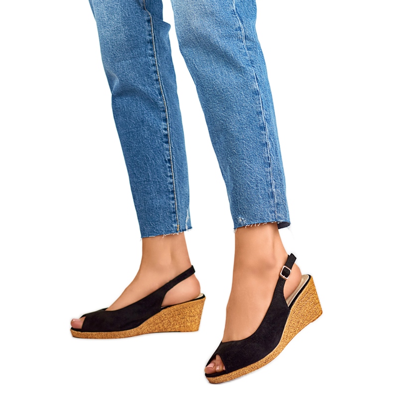 Sandálias femininas de cunha GD-FL653B, pretas preto