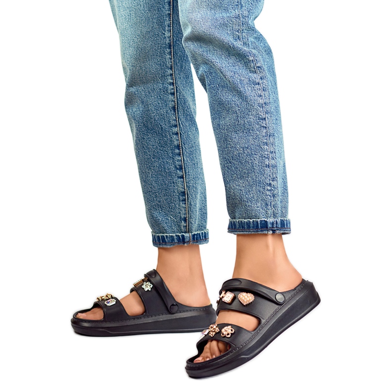 Sandálias femininas com enfeites JHC3071B, pretas preto