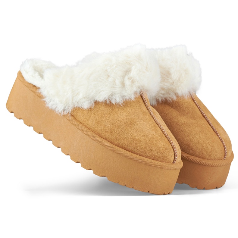 Chinelos femininos com pele 81366-2-C camelo castanho