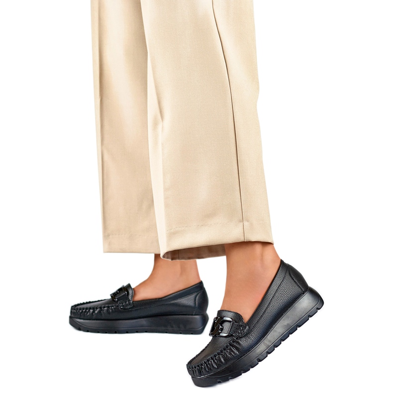 Mocassins de cunha femininos 24-21339B pretos