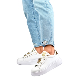 Calçados esportivos femininos com ursinho de pelúcia EV392-1GO, branco