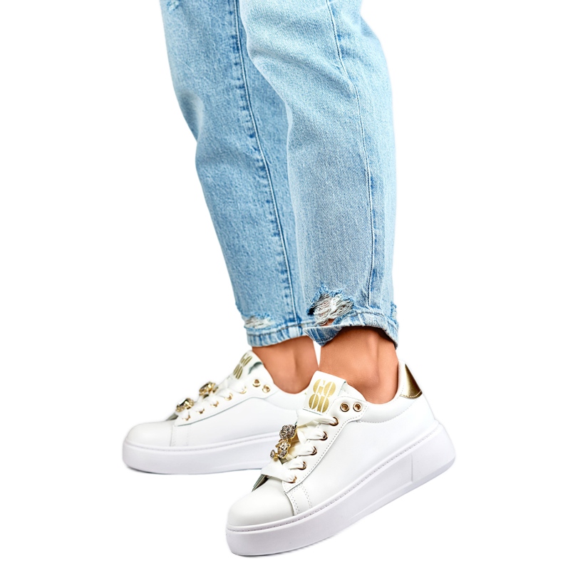 Calçados esportivos femininos com ursinho de pelúcia EV392-1GO, branco