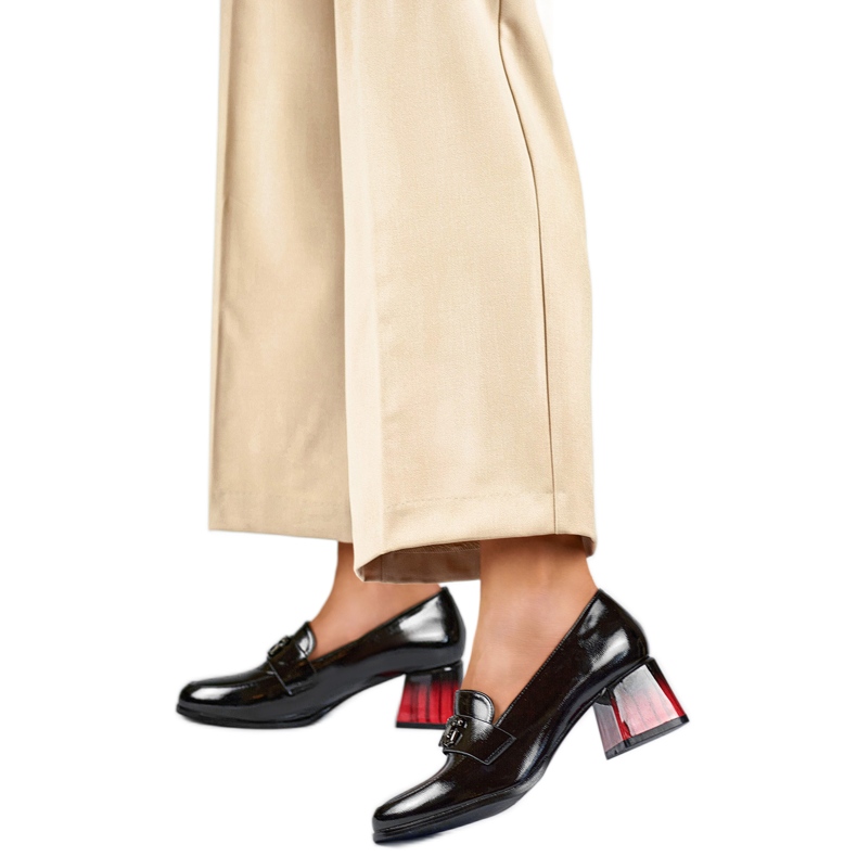 Bombas patenteadas femininas GD-FL479-B pretas preto