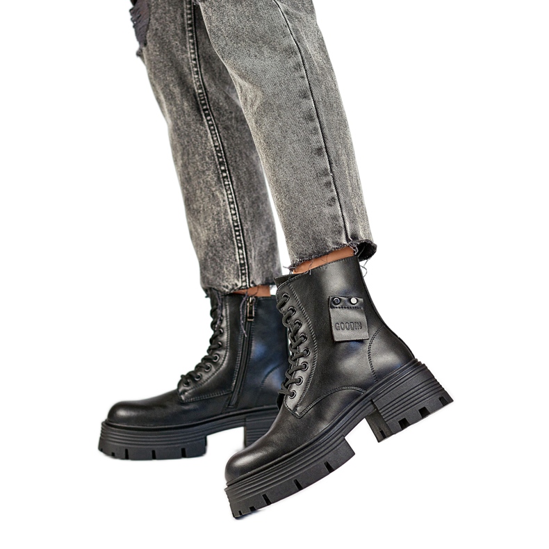 Botas femininas de couro GD-TL56B, pretas preto