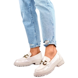 Mocassins femininos com decoração dourada OH31-2LT/BE bege