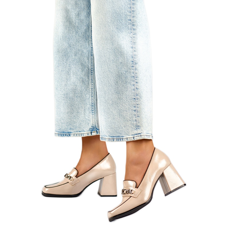 Bombas patenteadas femininas 24-12322BE bege