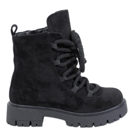 Smiless Botins pretos com atacadores grossos
