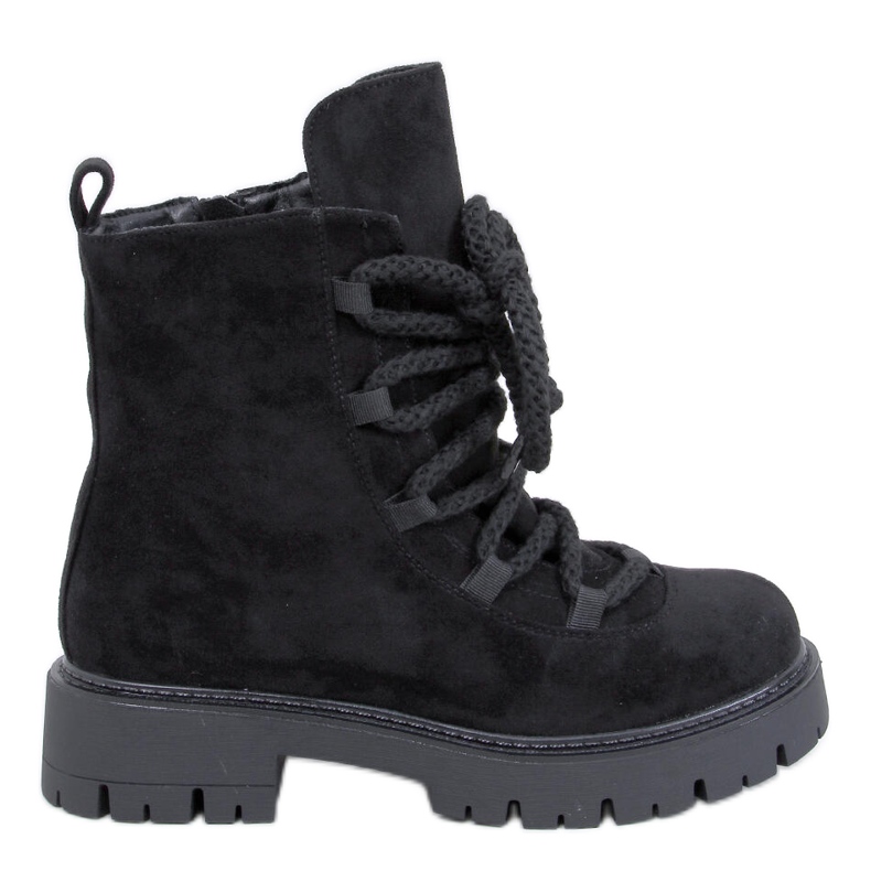 Smiless Botins pretos com atacadores grossos