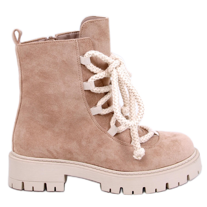 Smiless Botins cáqui com atacadores grossos bege