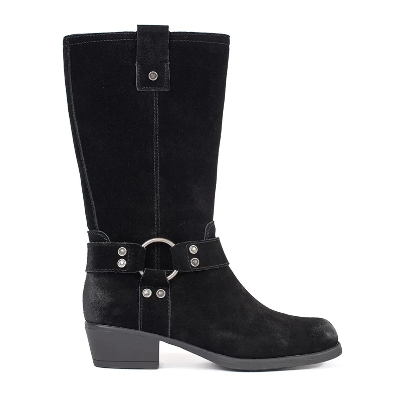 Botas cowboy femininas de couro preto por Sergio Leone