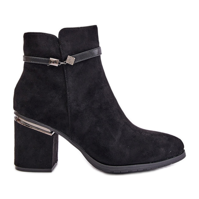 Botas femininas isoladas de salto alto com alça decorativa Vinceza 16446 pretas preto