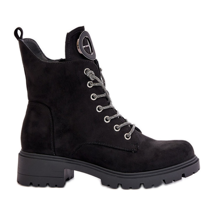 Botas de trabalho isoladas com laço decorativo Vinceza 16465 pretas preto