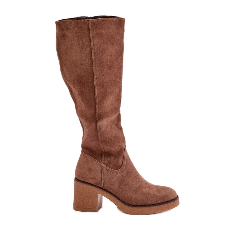 Jezzi Botas de salto alto com isolamento ecológico em camurça acima do joelho, marrom Leamirael castanho Jezzi Botas de salto alto com isolamento ecológico em camurça acima do joelho, marrom Leamirael castanho