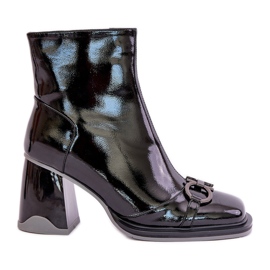 S.Barski Botins envernizados de salto alto isolado com decoração D&A MR880-021 Preto S.Barski Botins envernizados de salto alto isolado com decoração D&A MR880-021 Preto