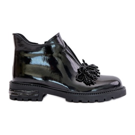 S.Barski Botins de couro envernizado com decoração isolada D&A LZ42-036 preto S.Barski Botins de couro envernizado com decoração isolada D&A LZ42-036 preto