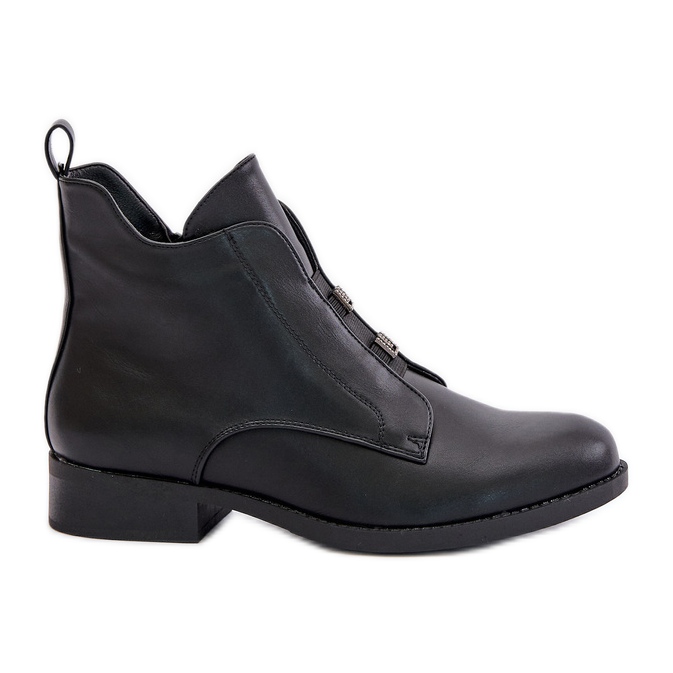 Botas femininas isoladas com salto plano em couro ecológico S.Barski HY42-716 pretas preto