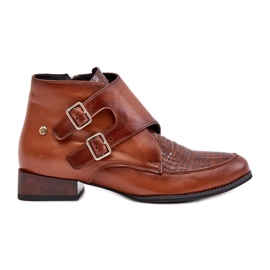 Botas de couro com salto baixo e fivelas Maciejka 06696-02 Marrom