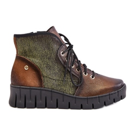 Botins de couro com plataforma e cunha Maciejka 06702-09 Verde e Dourado