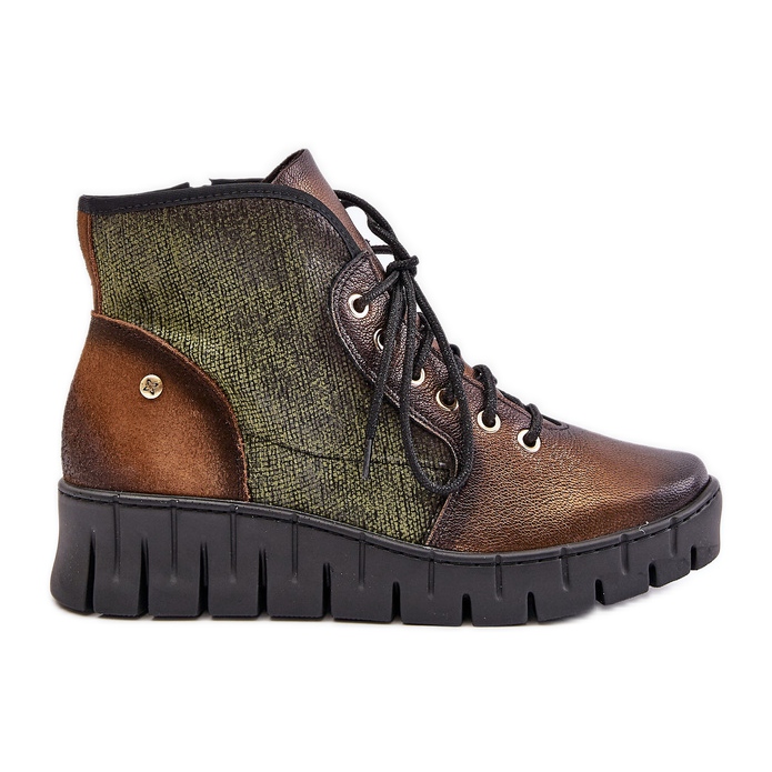 Botins de couro com plataforma e cunha Maciejka 06702-09 Verde e Dourado