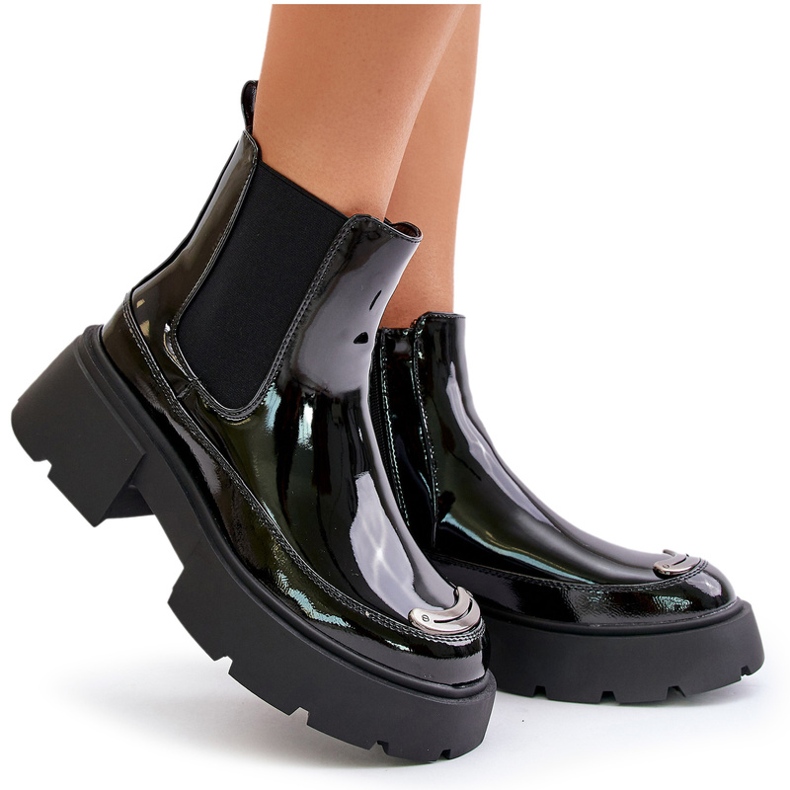 Botins envernizados isolados com zíper, Preto Jesschris