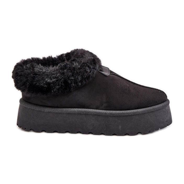 Botas de neve de cano baixo com pele na plataforma, Eco Suede, Black Neathoria preto