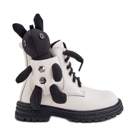 Botas infantis isoladas de couro com zíper e ursinho de pelúcia Vinceza 36261 branco