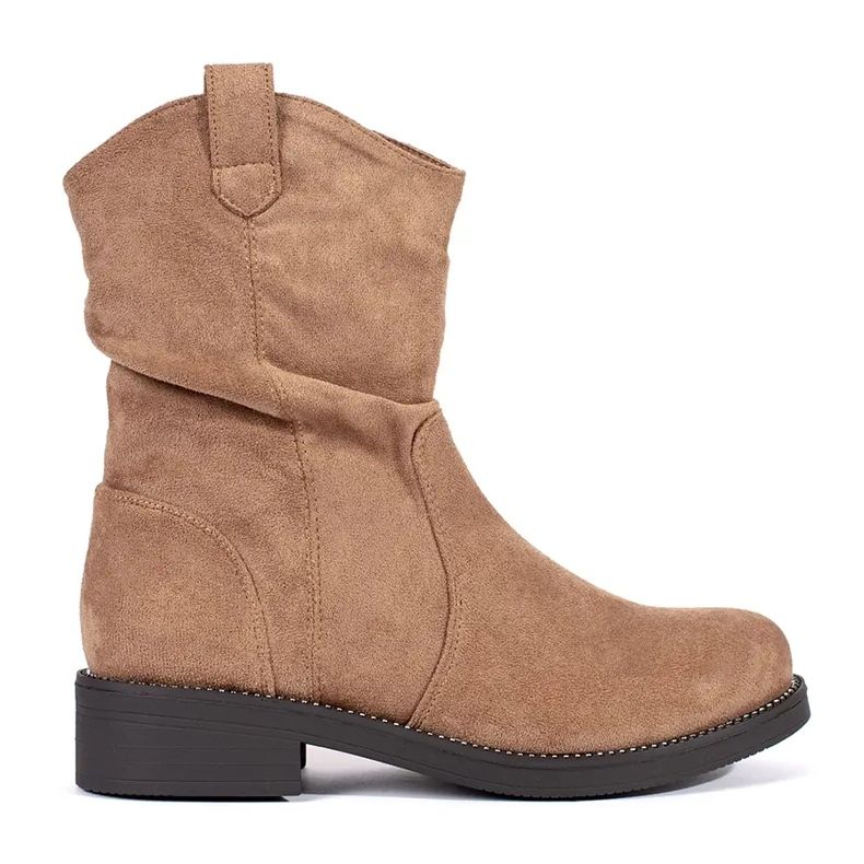 Botas cowboy femininas de camurça bege escuro