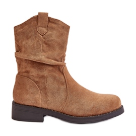 Botins femininos isolados com babados e decoração Camel Etteara marrom
