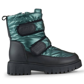 Botas de neve femininas metálicas pretas e verdes com velcro JH-1GR preto