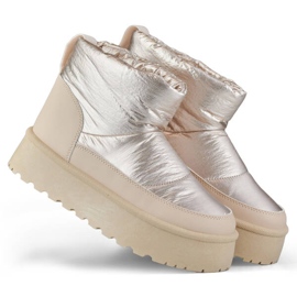 Botas femininas de neve com plataforma bege e dourada J2-38-BR