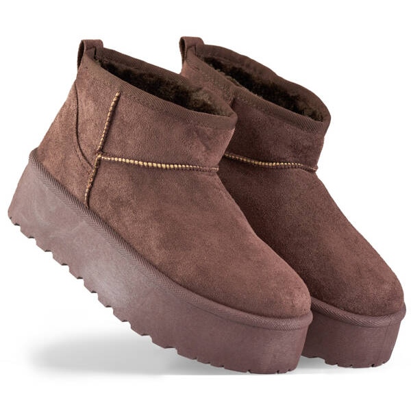 Botas femininas de neve mukluk com sola grossa, marrom 2818BR castanho