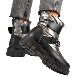 Botas de neve femininas com corrente e velcro, prata metálica JH-5SI