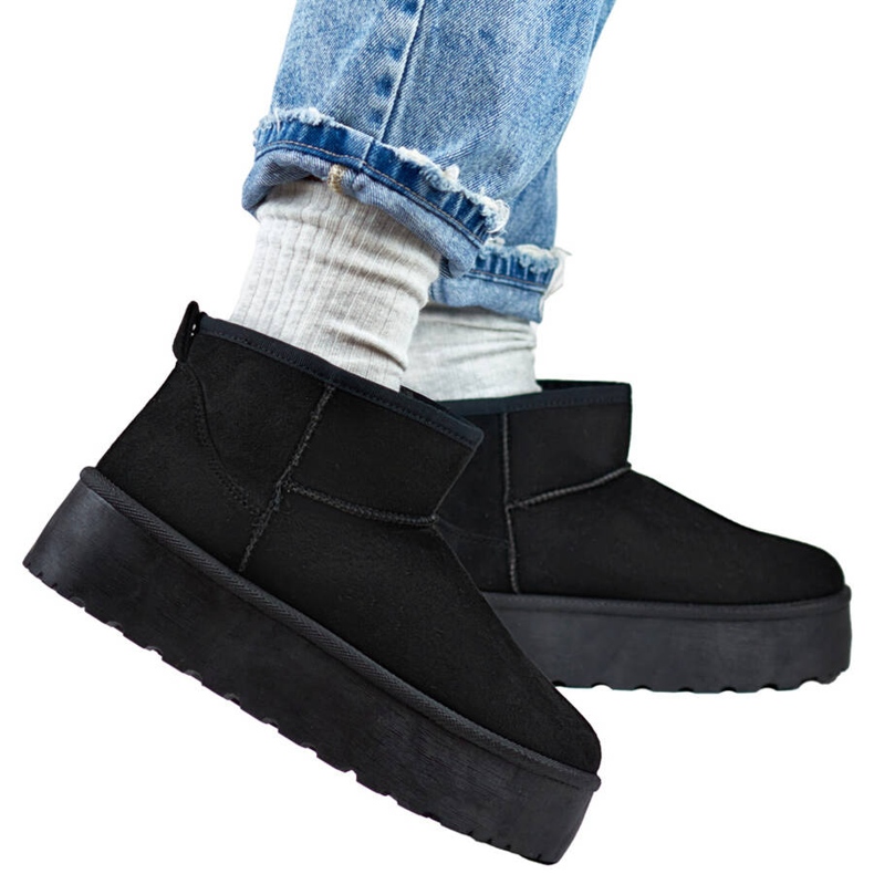 Botas femininas de neve mukluk com sola grossa, pretas 2818B preto
