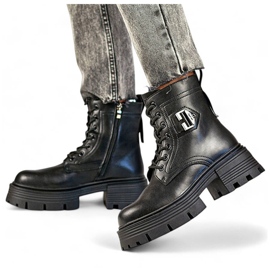 Botas femininas de couro preto GT-TL55B em bloco e plataforma