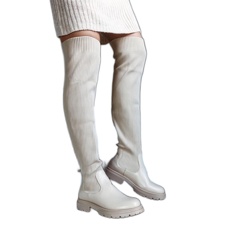 Botas longas bege com parte superior elástica Daryl