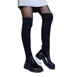 Botas longas pretas com parte superior elástica da Daryl preto Botas longas pretas com parte superior elástica da Daryl preto