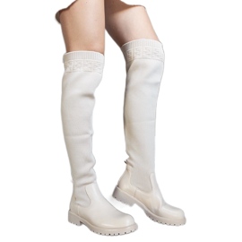 Botas longas bege com cano elástico Juanra
