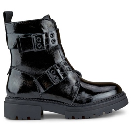 Botins femininos de couro envernizado com fivelas, pretos 250007B-LA