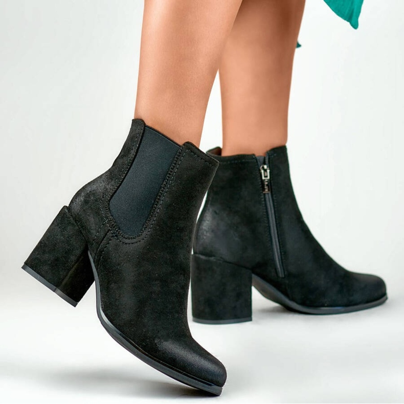 Botins femininos em camurça, pretos, 260038B-SU Botins femininos em camurça, pretos, 260038B-SU