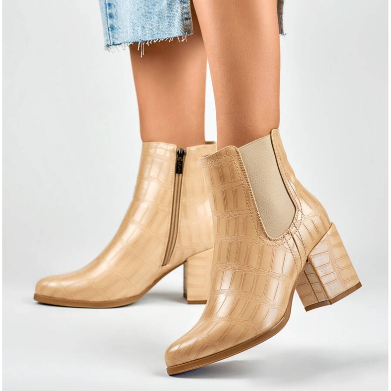 Botins femininos, bege croco, 260038BE-XC