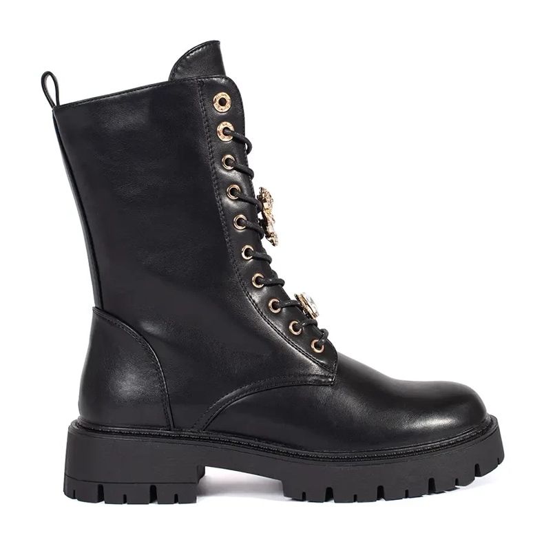 Seastar Botins pretos de trabalho com cadarços em uma plataforma com alfinetes