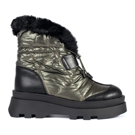 Seastar Botas de neve femininas verdes com pelo preto na plataforma