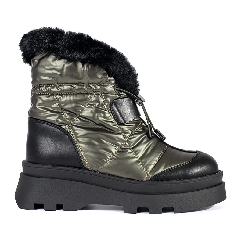 Seastar Botas de neve femininas verdes com pelo preto na plataforma