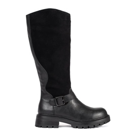 Botas femininas de couro preto com plataforma Sergio Leone preto