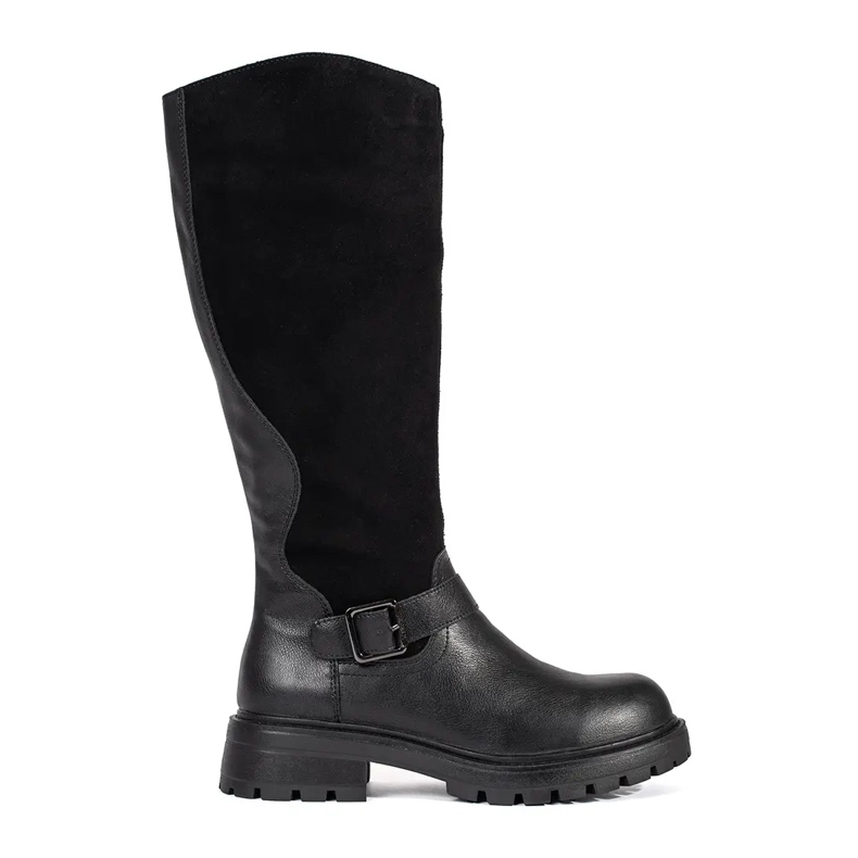 Botas femininas de couro preto com plataforma Sergio Leone preto