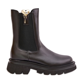 Botas Chelsea de Couro com Decoração CheBello 4537 Pretas preto