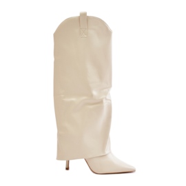 Botas de salto alto Bellinna bege claro com cano dobrável
